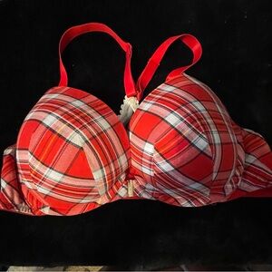 Cacique boost push up‎ bra red plaid size 42 D